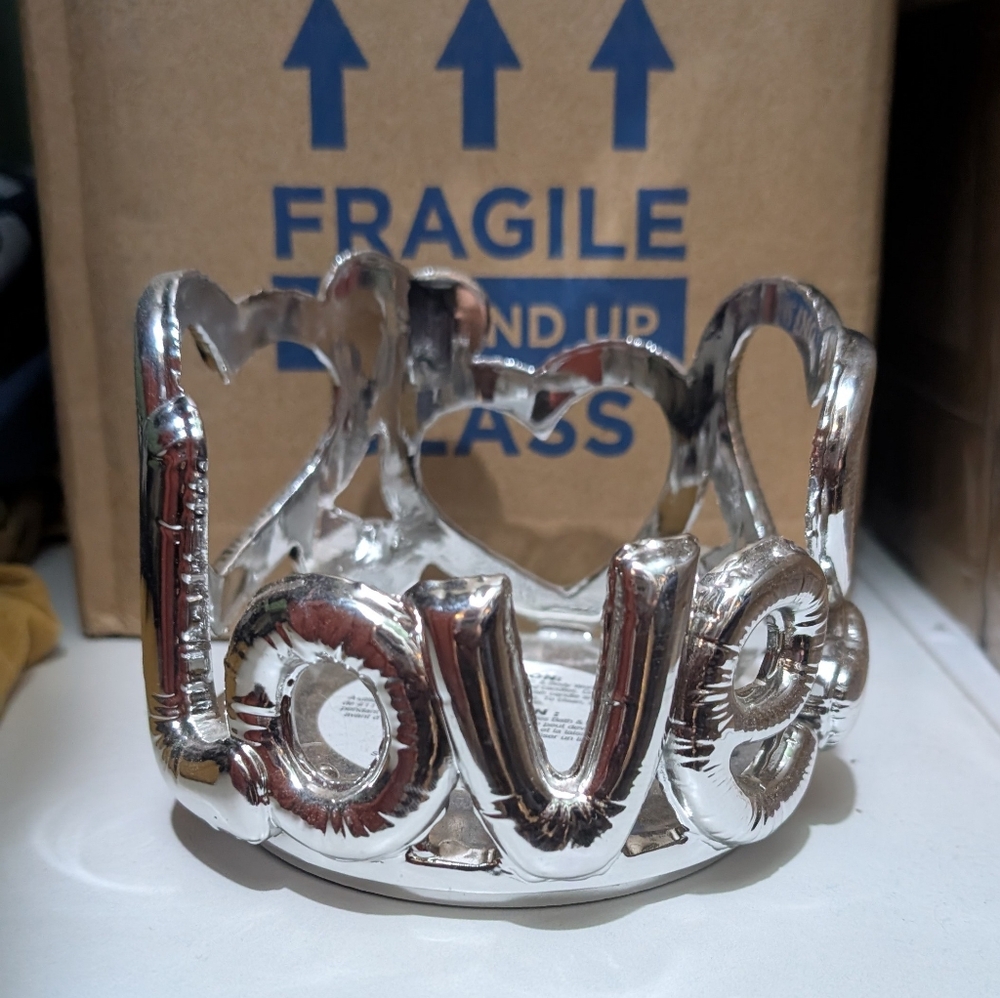 Bath & Body Works Silver Heart Candle Holder